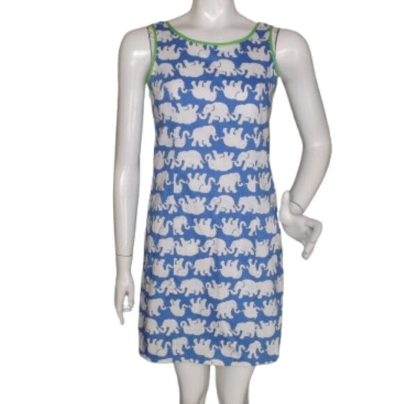 LILLY PULITZER Mini Dress, 2, Blue/White Elephants, Cathy Shift, Tusk in Sun - Picture 1 of 16